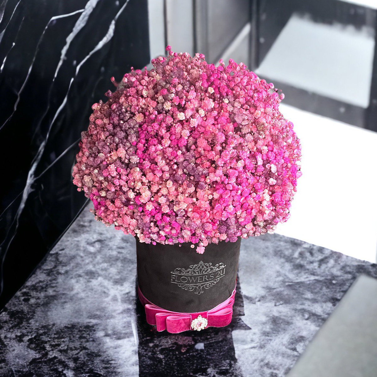 Baby's Breath Bouquet in a Hatbox