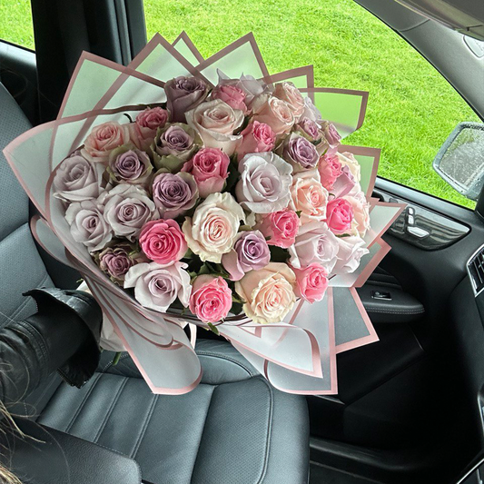 Large Bouquet of 39 Mixed Pastel Roses