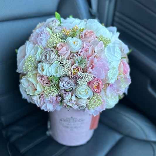 Artificial Flowers Bouquet in a Hatbox